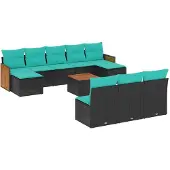 vidaXL 11-delige loungeset voor buiten met kussens, zwart kunststof vlechtwerk