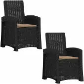 vidaXL Ligstoel Rieten Look 2 pcs Antracietkleurig en taupe PP