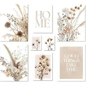 Famanu – Poster Set Beige Gedroogde Bloemen - 8 moderne wanddecoraties - woonkamer - slaapkamer