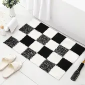 Famanu – Badmat geruit zwart wit antislip wasbaar 40 x 60 cm