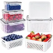 Markenlos - Fruitcontainers set van 4 – met vergiet en luchtdicht deksel – vaatwasserbestendig