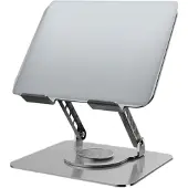 Famanu - Verstelbare aluminium laptopstandaard met draaibare basis en ventilatie zilver