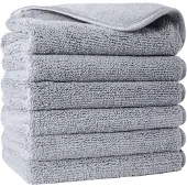 Famanu - Premium microvezel washanddoek – niet-pluizend – 6 stuks – grijs – 33 x 33 cm