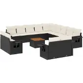 vidaXL 14-delige Loungeset met kussens poly rattan zwart