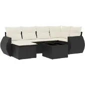 vidaXL 7-delige Loungeset met kussens poly rattan zwart
