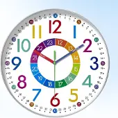 Famanu - Kinderwandklok zilverkleurig, analoog Ø25 cm, geluidsarm uurwerk