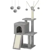 Famanu - Kattenhuis met meerdere verdiepingen, stevige houten kattenboom met sisal