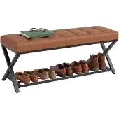 HOMCOM Schoenenbank-Kunstleer, koolstofstaal-112L x 37B x 47H cm-Bruin