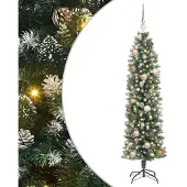 vidaXL Kunstmatige slanke kerstboom met 150 LED Groen en Wit 150 cm