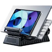 Famanu - Opvouwbare laptopstandaard met draaibare houder en extra accessoireblad voor DJ iPad of gaming