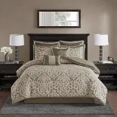 Famanu - Jacquard damast dekbedset 8-delig, allseason dons-alternatief – Beige/Bruin