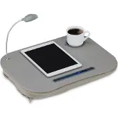 Markenlos - Laptopkussen met LED-licht en bekerhouder – compact en draagbaar – grijs