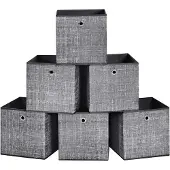 Famanu Opbergboxen, set van 6, inklapbare stoffen kubussen, 30x30x30 cm – zwart