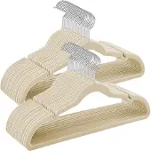 Famanu - Set van 50 kledinghangers met inkepingen en antislip broekstang – Beige