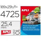 APLI afneembare witte etiketten ft 25,4 x 10 mm (b x h), 4.725 stuks, 189 per blad etui van 25 blad