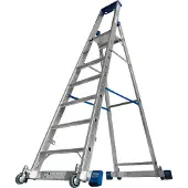 Krause Trapladder, met 7 treden, aluminium, verrijdbaar met dwarssteun