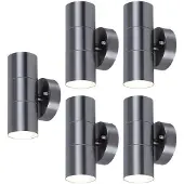V-TAC Set van 5 buitenlampen roestvrij staal UP DOWN wandspots glas balkonlampen