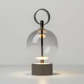 Maytoni Tafellamp DOUBLE MOON, dimbaar, alu / grijs / zink, Woon-/ Eetkamer, Glas, Modern, Tafellamp