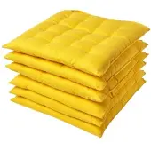 Homescapes stoelkussens – set van 6 zitkussens – katoen – 40x40 cm – geel – met lint – voor eetkamer & buitengebruik