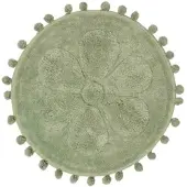 Homescapes ronde badmat bloem, 60 cm - badmat saliegroen met pompons