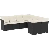 vidaXL 8-delige Loungeset met kussens poly rattan zwart