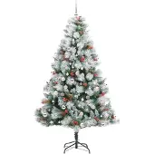 vidaXL Kunstkerstboom Groen en wit 210 cm PVC en Metaal en Plastic