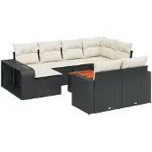 vidaXL 11-delige Loungeset met kussens poly rattan zwart