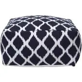 Homescapes Poef met Ikat-patroon - Vierkant, blauw en wit, 60x30 cm