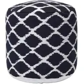 Homescapes Ronde poef met Ikat-patroon - blauw en wit, 40x45 cm
