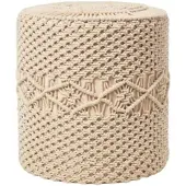 Homescapes Astrid – ronde macramé poef – natuurlijk katoen, 40 x 42 cm