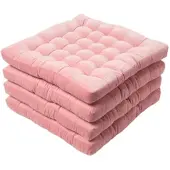 Homescapes stoelkussens – set van 4 zitkussens – fluweel – roze – 40x40 cm – met lint – voor eetkamer & buitengebruik