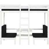 Ebuy24 BasicJumbo hoogslaper met zwarte bank, bureau en incl. lattenbodems.
