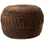 Homescapes Sofia – poef van gevlochten en geplooid fluweel – chocoladebruin, 50x35 cm