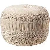 Homescapes Sofia – poef van gevlochten en geplooid fluweel – crèmewit, 50x35 cm