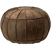 Homescapes Oosterse lederen poef rond bruin, 50 x 50 x 40 cm