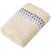 Homescapes Beige handdoek met rand en driehoekspatroon, 50 x 90 cm