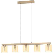 Eglo Eetkamer hanglamp Castralvo houtbruin met amber glas