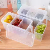 Famanu - Groentecontainers set van 2 – transparante verdeelde bakken met deksel en handvat