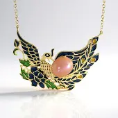 Cavill - Perzik Maansteen Ketting - 925 Sterling Zilver Verguld - 4,5 ct Ovale Cabochon - Handgemaakte Vogelvormige Hanger - Elegante Damesketting