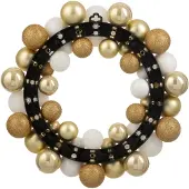 J-Line decoratie Krans Kerstbal - kunststof - wit/goud