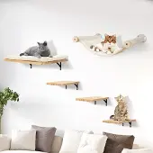 Markenlos kattenmand met hangmat en trap - 5-delige set van massief hout