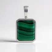 Cavill - 925 Sterling Zilver Geplateerde Hanger - 6,99 ct Malachiet Edelsteen - Antiek Slijpsel DR Congo - Tijdloos Elegant Groen Sieraad voor Dames