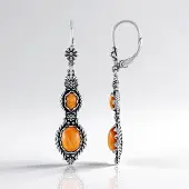 Cavill - Zilveren Oorbellen - Geoxideerd 925 Sterling Zilver - Oranje Stekelige Oesters 4.1 ct - Boho Ovaal Cabochon - Desert Chic