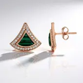 Cavill - Elegante Oorbellen 925 Sterling Zilver - Rosé Goud Verguld - Malachiet Triljant 1,856ct - 60 Pavé Zirkonia - Luxe Dames Sieraden