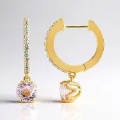 Cavill - 925 Sterling Zilver Vergulde Oorbellen - Afghaanse Kunziet 2,205 ct Rond - Cambodja Zirconia Pavé 0,593 ct - Elegante Dames Sieraden