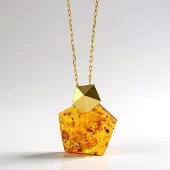 Cavill - Zilveren Halsketting - 925 Sterling Zilver Verguld - Cognac Baltische Barnsteen 5 ct - Fancy Slijpsel - Luxe Sieraden