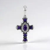 Cavill - Zilveren Hanger met Charoite 2,42 ct - 925 Sterling Zilver Geoxideerd - Ovale en Ronde Cabochon - Vintage Stijl Cross Design