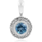 Cavill - Zilveren Hanger met 0,558 ct Marambaia Topaas - Sterling Zilver - Rond Geslepen Edelsteen - Elegante Hanger met 16 Zirkonia's