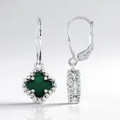 Cavill - Zilveren Oorbellen met Malachiet 3,15ct - 925 Sterling Zilver met Platina Afwerking - Fancy Slijpsel Groen - Elegante Dames Sieraden