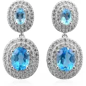 Cavill - Ovale Marambaia Topaas Oorbellen - 925 Sterling Zilver Gerhodineerd - 8,1 ct Topaas & Zirkonia Accent - Elegante Blauwe Zilveren Sieraden